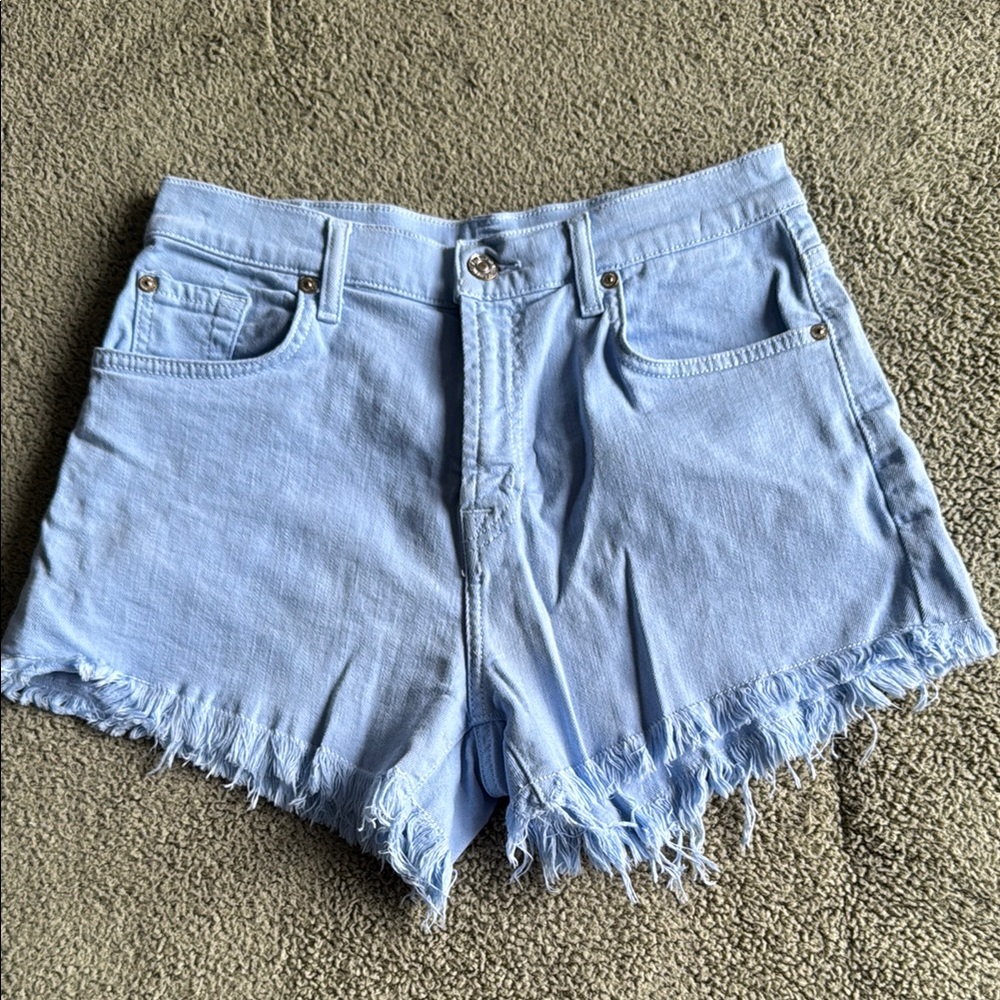 Seven7 - baby blue Denim Frayed Hem Shorts